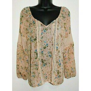 VERA WANG Princess sheer blouse, top, pink, peach with flowers, woman's size M